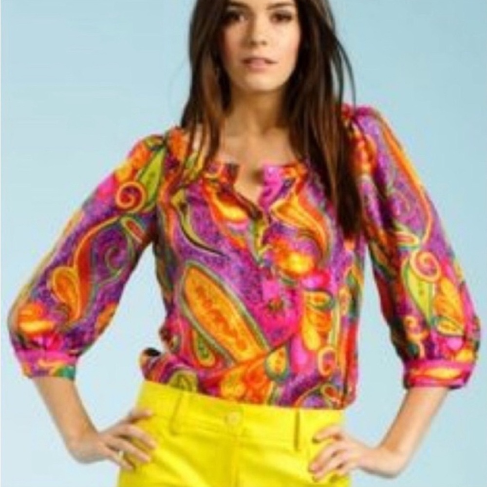 Trina Turk silk printed paisley blouse S - Picture 4 of 11